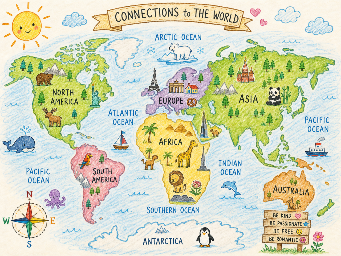 Hand-drawn world map